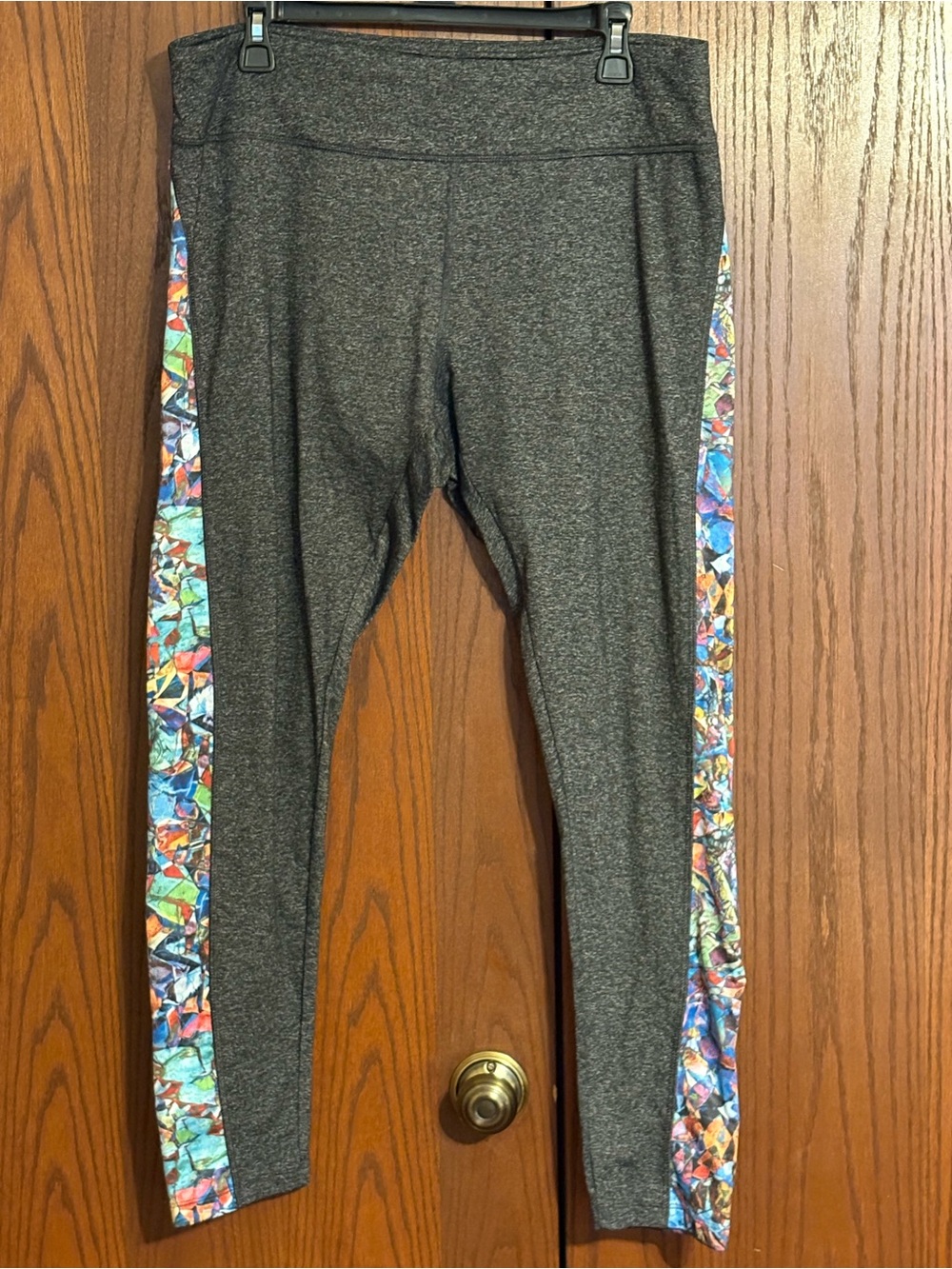 LuLaRoe Gray Leggings with Multicolor Mosaic Side Stripes